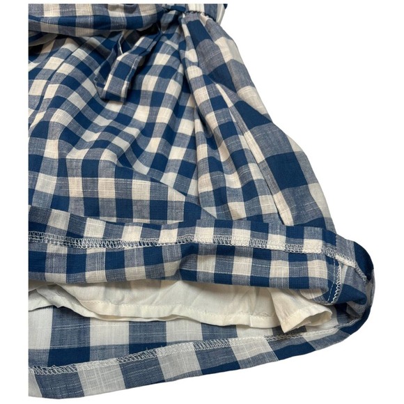 New Mainstrip Gingham V Neck Tie Wrap Front Romper Plaid Blue S - Picture 11 of 15